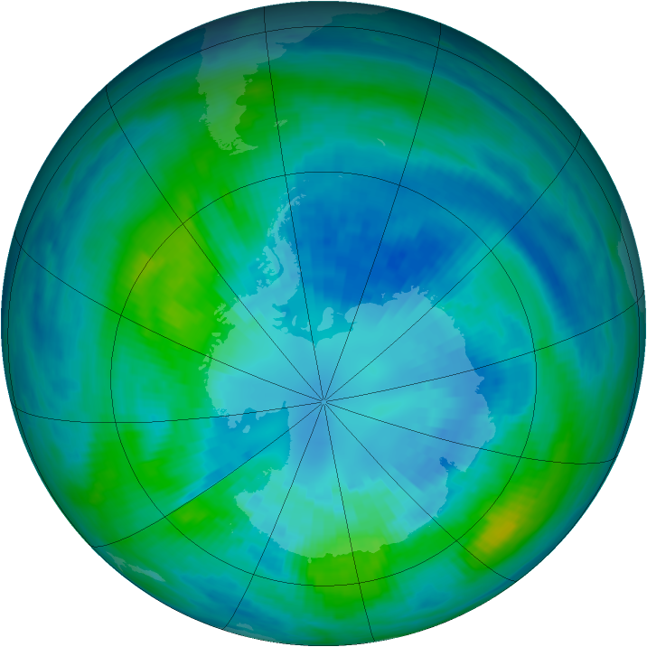 Antarctic ozone map for 05 April 1990